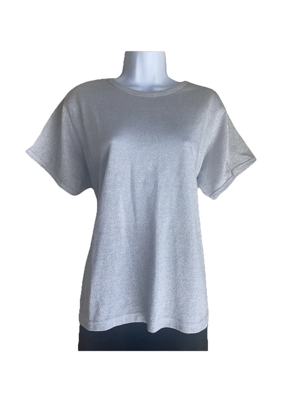 VTG Basix Venezia Plus 20 Glitter Gray Stretchy Blouse Fairy  Retro Party Top